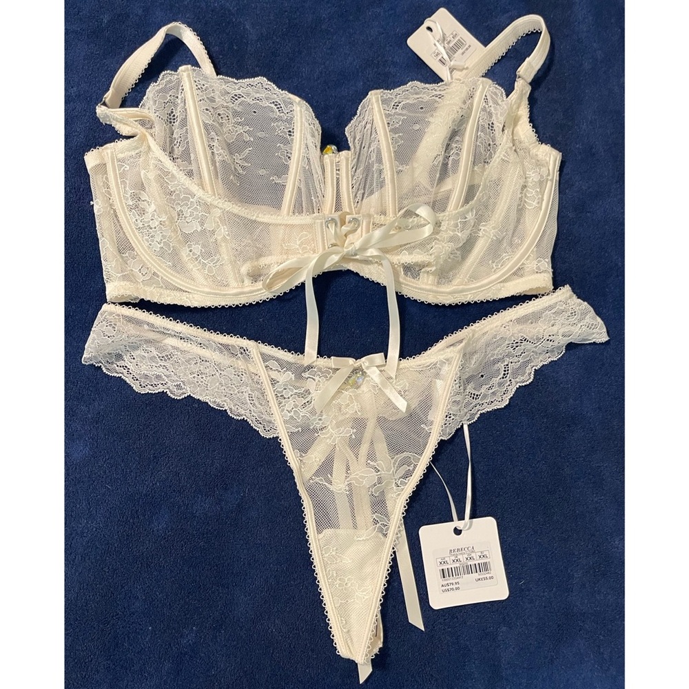Honey Birdette Lace Underwire Rebecca Bra (38H) and Thong (XXL) - Ivory SET NWT - Picture 6 of 14